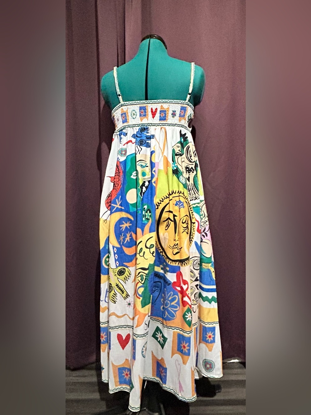 Women's Maxi Dress with Green & White Graphic Print - Picture 3 of 7